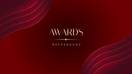 Fotobehang Red maroon golden royal awards graphics background. Golden sidelines. Modern template grand luxury premium corporate abstract design template trophy banner certificate. © ALLuxury