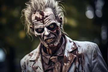 portrait of zombie man wearing business suit