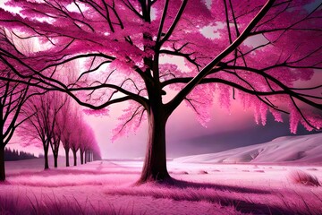 pink tree cover with snow