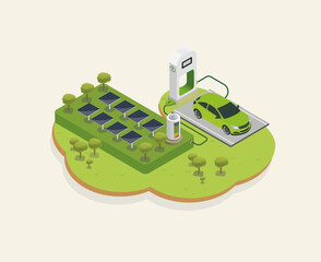 Business plan for electric vehicle charg station ,EV Charging station,lifestlye charging ecosystem isometric vector isolated.