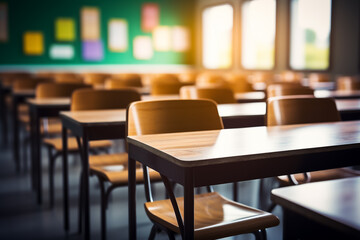 Fototapeta premium School classroom in blur background without student