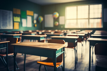 School classroom in blur background without student