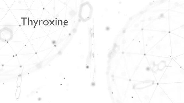 Thyroxine, T4 or levothyroxine thyroid hormone molecule. Prohormone of thyronine T3. Used as drug to treat hypothyroidism. Skeletal formula.