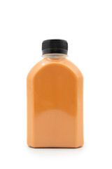 Thai milk tea in plastic bottle isolated on white background. bottle of cold beverage drink with tea milk.