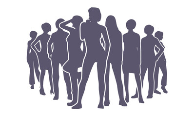 Women silhouettes. Standing out from the crowd concept. Business, sport and psychology