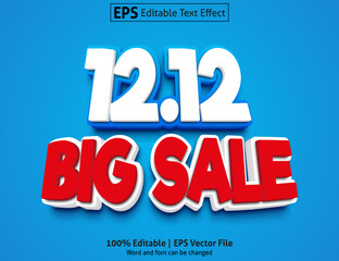 Editable text effect 12.12 Big Sale 3D Cartoon template style premium vector