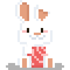 Pixel art white rabbit hug the easter egg