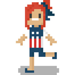 Pixel art woman with usa shirt character