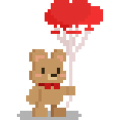 Fototapeta premium Pixel art bear character holding heart balloon