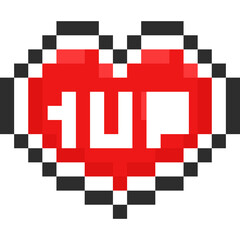 Pixel art cartoon 1 up heart icon