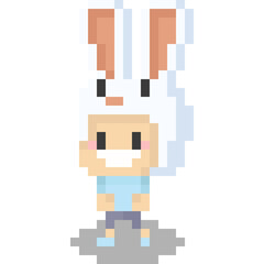 Pixel art cartoon boy with rabbit hat 2