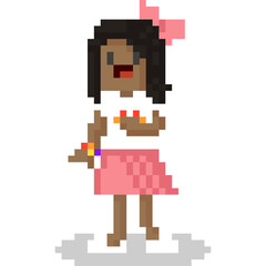Pixel art cartoon african american woman character