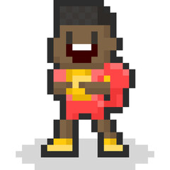 Obraz premium Pixel art cartoon african american kid with backpack 2