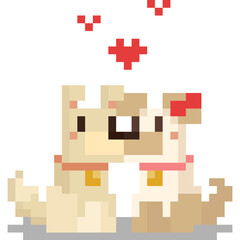 Pixel art cartoon dog couple character