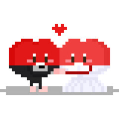 Obraz premium Pixel art cartoon heart couple in wedding suits