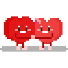 Obraz premium Pixel art cartoon heart couple character