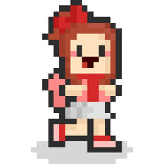 Fototapeta premium Pixel art cartoon kid with backpack 3