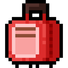 Pixel art cartoon red suitcase icon