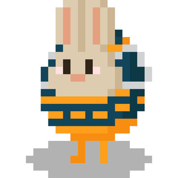 Pixel art cartoon rabbit with mascot suit 