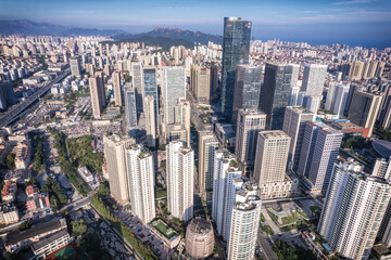 Fototapeta na wymiar Aerial photography of modern urban architectural landscape in Qingdao, China