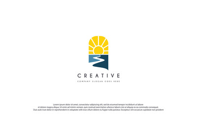 river creek winding road logo design illustration