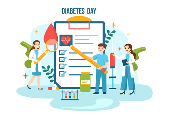 World Diabetes Day Vector Illustration on 14 November with Doctors Testing Blood for Glucose and Measuring Sugar in Flat Cartoon Background Design