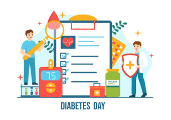 World Diabetes Day Vector Illustration on 14 November with Doctors Testing Blood for Glucose and Measuring Sugar in Flat Cartoon Background Design