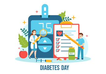 World Diabetes Day Vector Illustration on 14 November with Doctors Testing Blood for Glucose and Measuring Sugar in Flat Cartoon Background Design