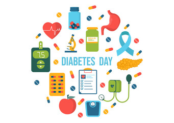 World Diabetes Day Vector Illustration on 14 November with Doctors Testing Blood for Glucose and Measuring Sugar in Flat Cartoon Background Design