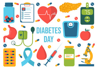 World Diabetes Day Vector Illustration on 14 November with Doctors Testing Blood for Glucose and Measuring Sugar in Flat Cartoon Background Design