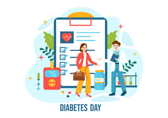 World Diabetes Day Vector Illustration on 14 November with Doctors Testing Blood for Glucose and Measuring Sugar in Flat Cartoon Background Design