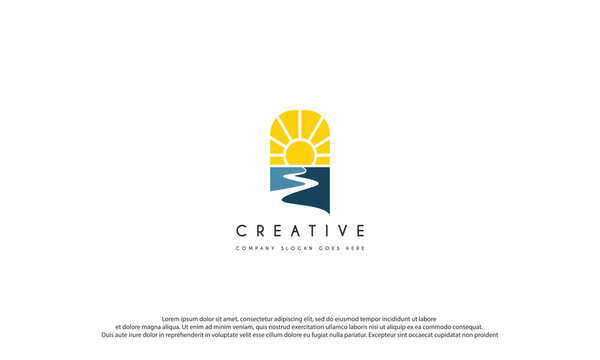 river creek winding road logo design illustration