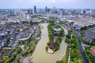 Aerial photography of Qingjiangpu architectural landscape in Huai'an