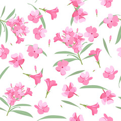 A seamless pattern of Oleander flower. vector illustration. flower background.