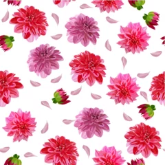 Deken met patroon Tropische planten A seamless pattern of colorful dahlia flowers. vector illustration. Colorful flower background.