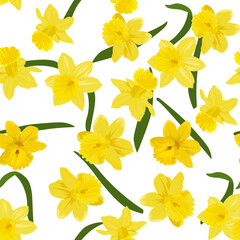 A seamless pattern of colorful Daffodil flowers. vector illustration. Colorful daffodil flower background.