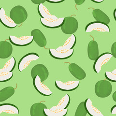 A seamless pattern of Winter melon. vector illustration.