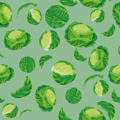 A seamless pattern of Cabbage. vector illustration.