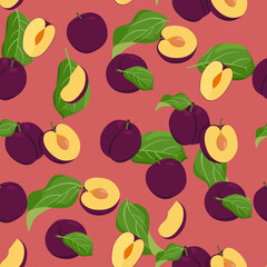A seamless pattern of Plum fruits. vector illustration.