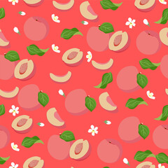 A seamless pattern of peach fruits. vector illustration.