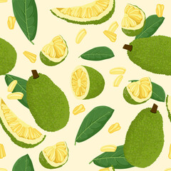 A seamless pattern of Jackfruits. vector illustration.