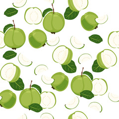 A seamless pattern of guava fruits. vector illustration.