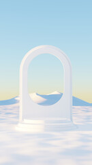 Minimalist geometric podium on the ocean with dune background scene premium photo 3d render