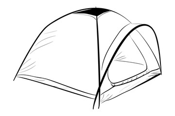 simple vector dome tent doodle hand draw sketch, isolated on white