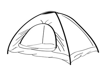 simple vector dome tent doodle hand draw sketch, isolated on white