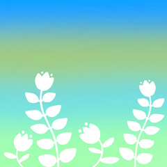 青と緑の空を背景にした白抜きの花の素材＿背景画