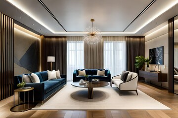 Design a luxurious and serene Luxury Contemporary space, showcasing impeccable craftsmanship and lavish finishes