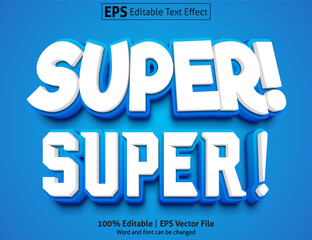 Editable text effect Super 3D Cartoon template style premium vector