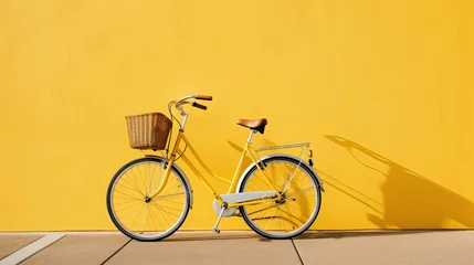 Papier Peint photo Lavable Vélo Vintage bicycle with yellow wall background - vintage filter and soft focus