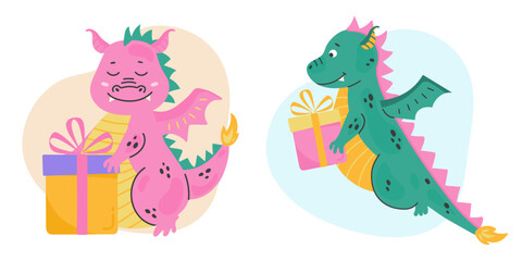 Fototapeta premium Card of Christmas and New year cute dragon